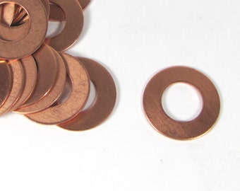 25 - 18 gauge copper washers 1 inch with 1/4 stampable rim