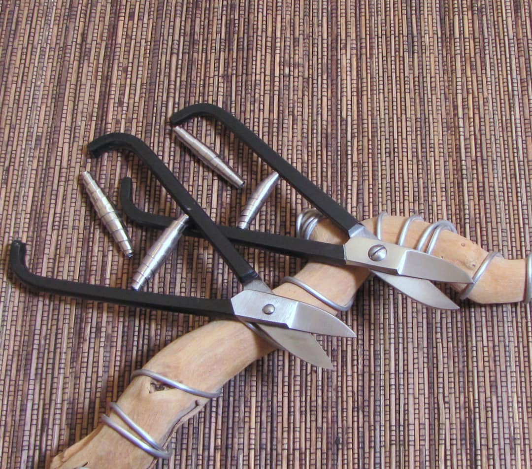 Set of 2 French Style Sheet Metal Shears, Straight and Curved Scissors