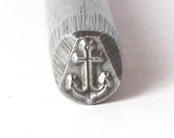 Anchor design stamp 5x4.5 mm for jewelry making in copper and sterling silver
