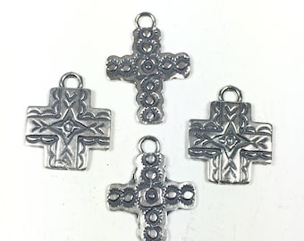 South West Cross Charms, Sterling Silver Cast, 2 styles, Oxidized Cross, 20 mm x 15 mm, or 15 mm x 15 mm, Old Pawn Element, Jewelry Findings