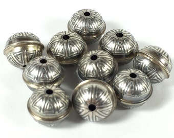 Sterling Silver Beads, Navajo style Silver Beads 10 Pcs Pack, tribal Seamed Beads, Old Pawn Stamped Beads, 9mm With 1.5 mm Hole, Romazone