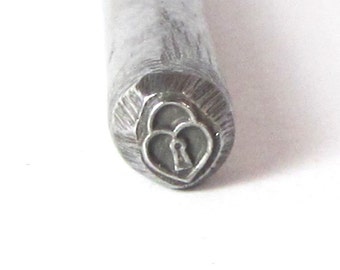 Heart Lock Stamp, 5.5 x 5mm Steel Stamp, Hand Stamping, Jewelry Making, Silver Stamping, Cute Stamp, Silver Smithing, Romantic Jewelry Stamp