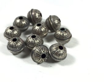 Sterling Beads,  10 Pack Silver Beads, 6 mm with 1.5 mm Hole, Stamped Tribal Beads, Oxidized Beads, Seamed Beads, Navajo Style Beads, Tribal