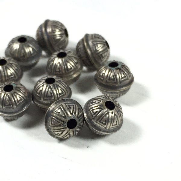 Sterling Beads,  10 Pack Silver Beads, 6 mm with 1.5 mm Hole, Stamped Tribal Beads, Oxidized Beads, Seamed Beads, Navajo Style Beads, Tribal