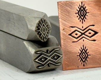 Southwest bow tie stamp 12x7mm, Diamond sunburst Tribal Stamp 10x6mm, Native silver jewelry stamping, Old pawn, Southwest Steel Stamp