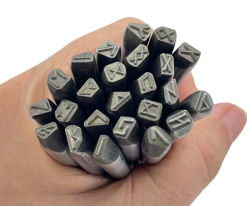 Rune set steel stamps for jewelry stamping.