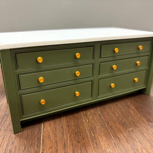 1:12 Scale pre colored unassembled Kitchen Island with drawers and beaded trim EASY FIT KIT is ready for easy assembly. 3D Printed.