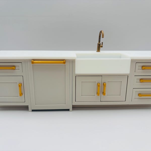1:12 Scale Kitchen cabinet with sink and dishwasher EASY FIT KIT 3D Printed.
