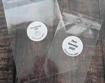 50 Clear Plastic Gift Bags with Holographic or White Label on the bag – Perfect for JW Gifts, Regional Convention Gifts, Appreciation Gifts