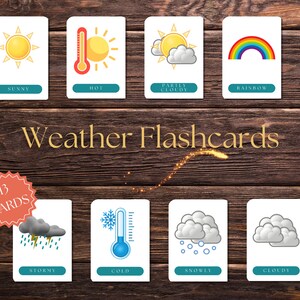 Météo, 13 cartes flash Montessori, enseignement à domicile, cartes éducatives imprimables pour les enfants et les tout-petits