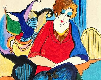 Itzchak Tarkay, Waiting, Signed, Limited Edition Silkscreen