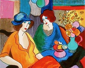 Itzchak Tarkay, Chit Chat, Signed, Limited Edition Silkscreen