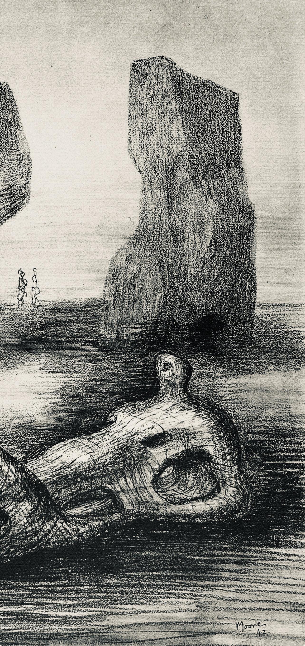 Henry Moore, Wood Sculpture in Setting of Rocks, the Drawings of