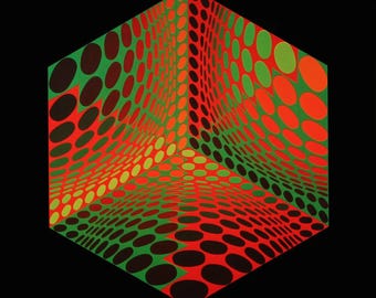 Victor Vasarely, Composition, Hexagone, Limited Edition Héliogravure