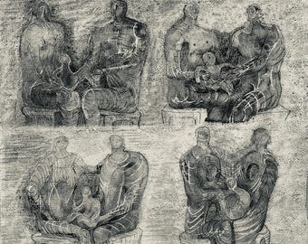 ヘンリー・ムーア デッサン画 ヘンリー・ムーア「彫刻作品」 - 1949年 - 希少リトグラフ - 額入り