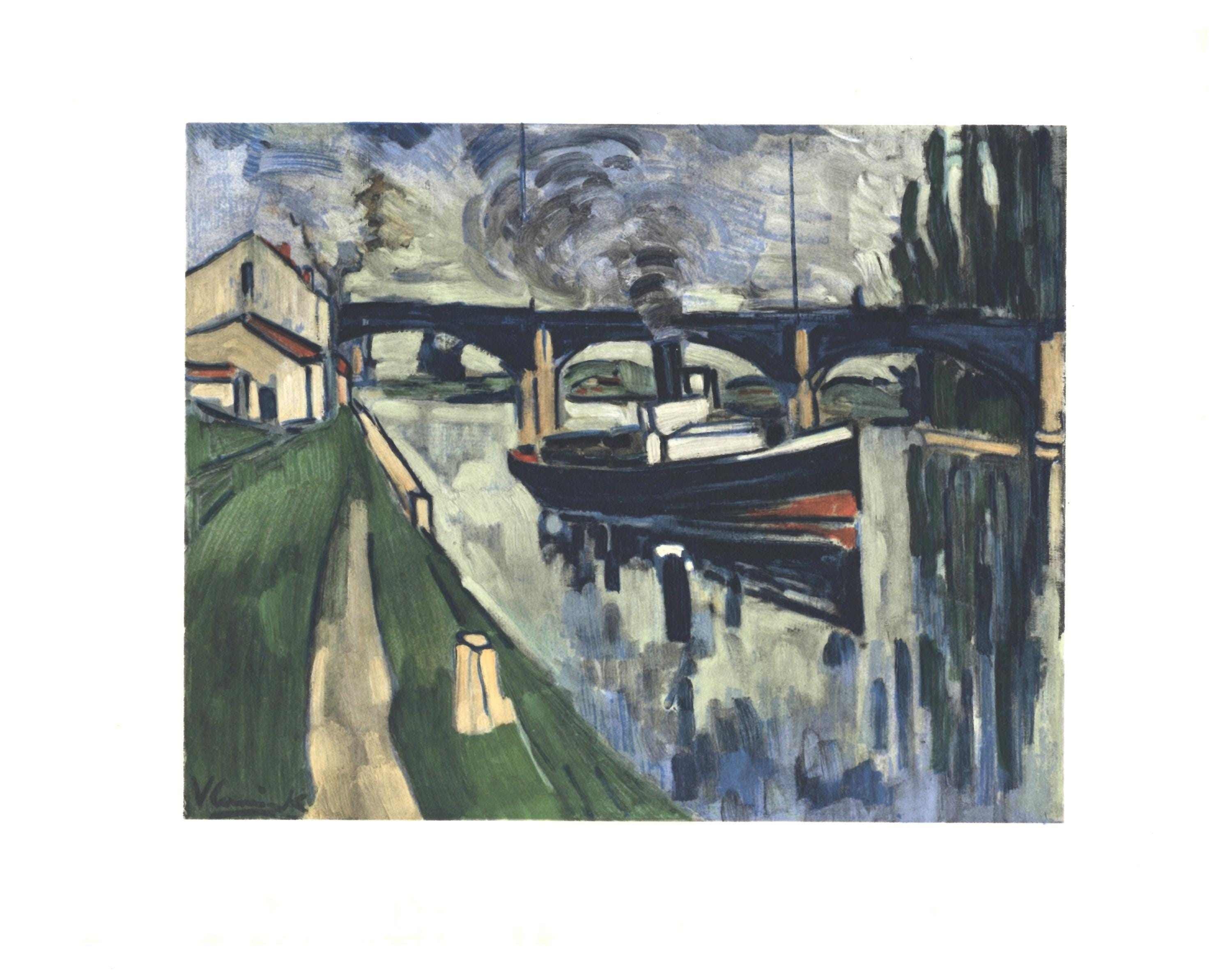 Maurice de Vlaminck、PENICHE、海外版超希少レゾネ Maurice De Vlaminck, La Seine à Poissy, Vlaminck, Signed, Limited