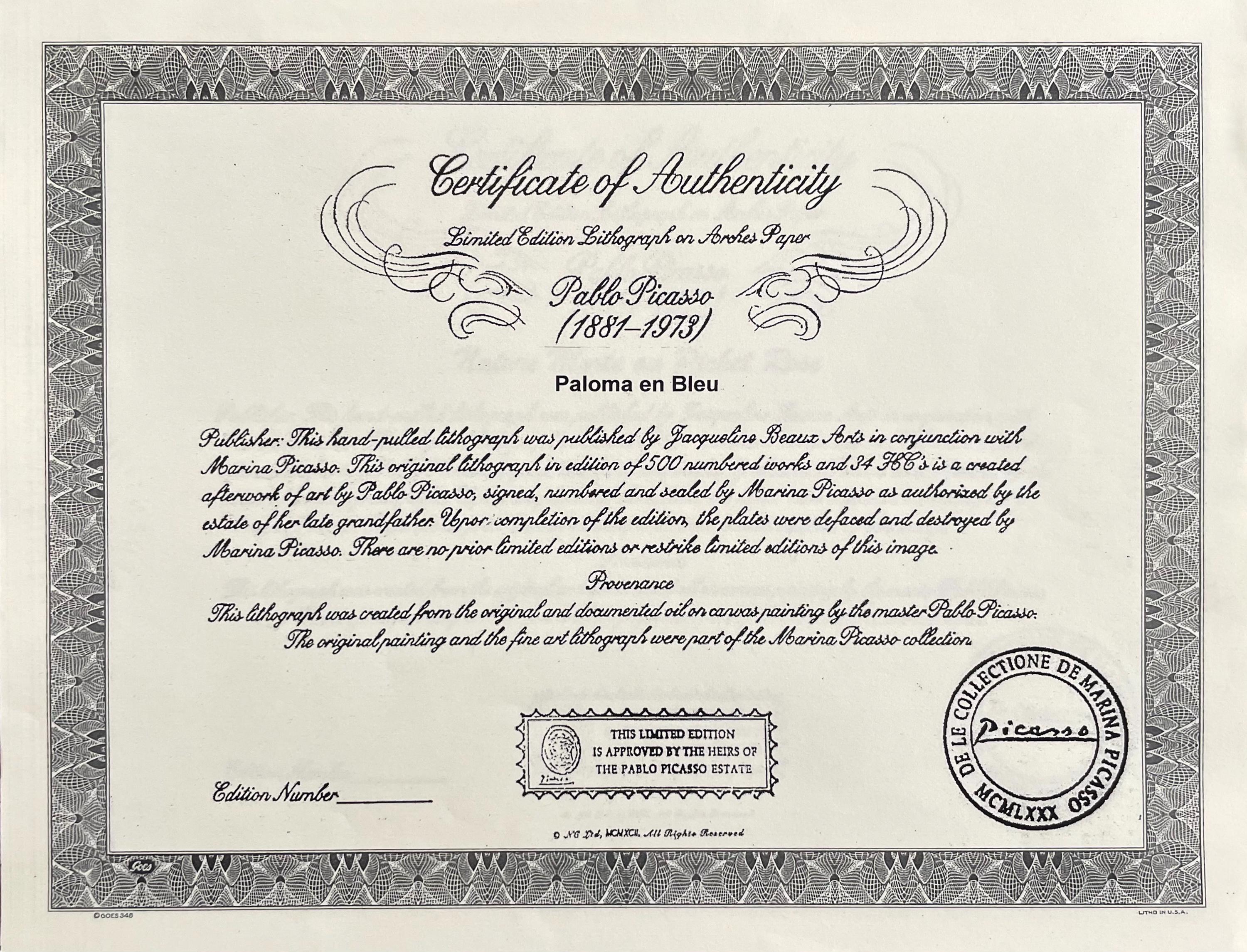 パブロ・ピカソ、パロマ・アン・ブルー、マリーナ・ピカソ