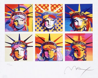 Peter Max, Seis Liberdades, Assinado à mão, Litografia oficial de edição limitada