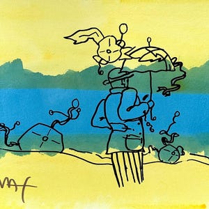 Peter Max, Umbrella Man, Hand Signed, Mixed Media Watercolor and Silkscreen Painting