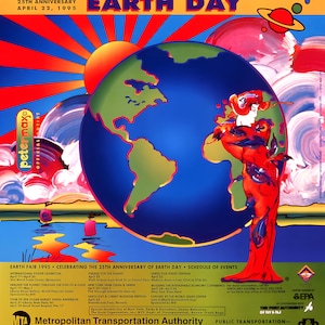 Peter Max, Earth Day, 1995, Hand Signed, Official Edition Offset Lithograph
