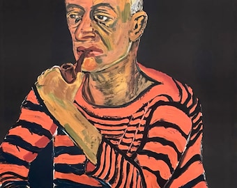 Alice Neel, Hombre con pipa (John Rothschild), Litografía de edición limitada, 1979