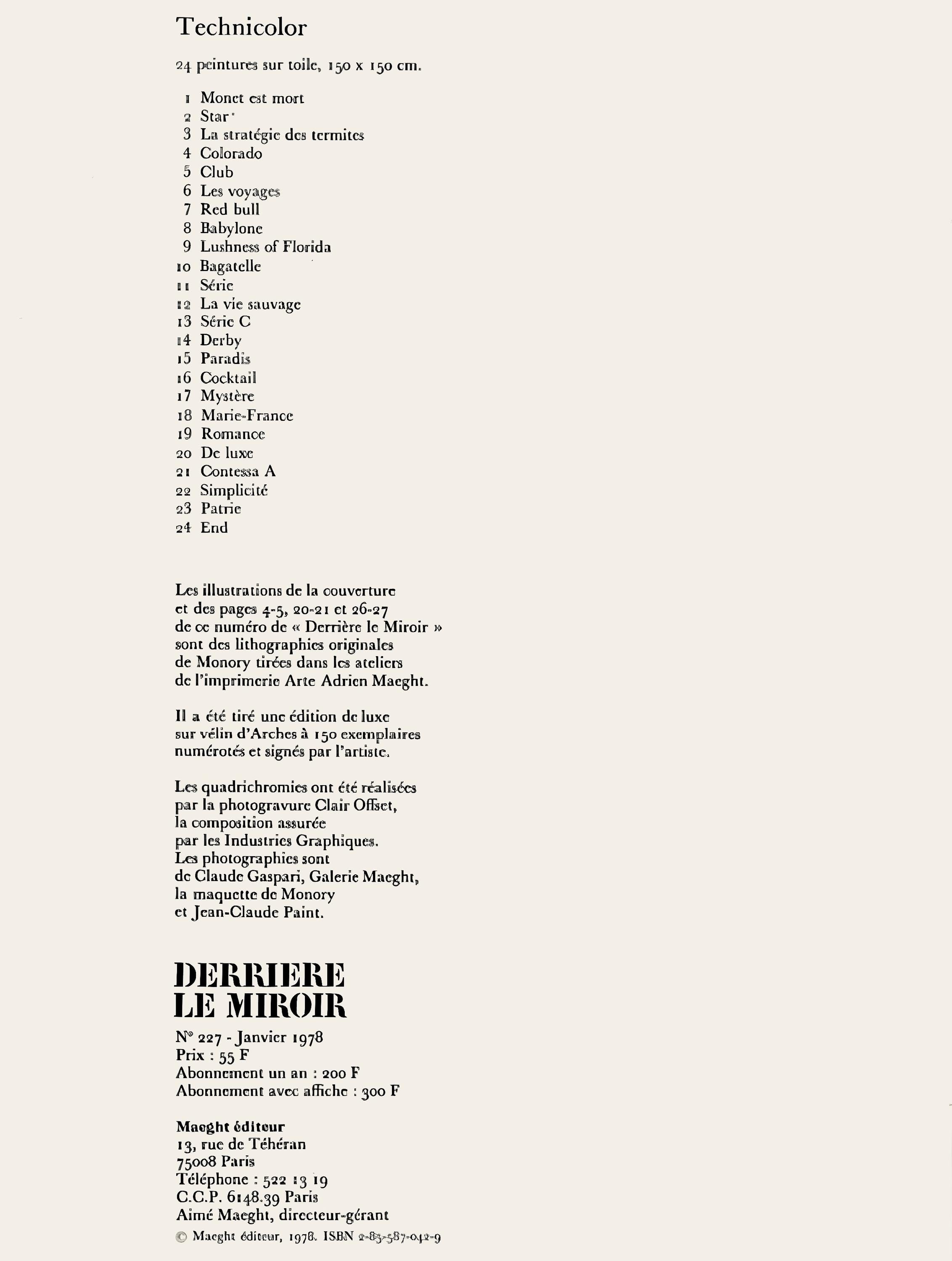 Jacques Monory, Composition, Derrière Le Miroir, Limited Edition