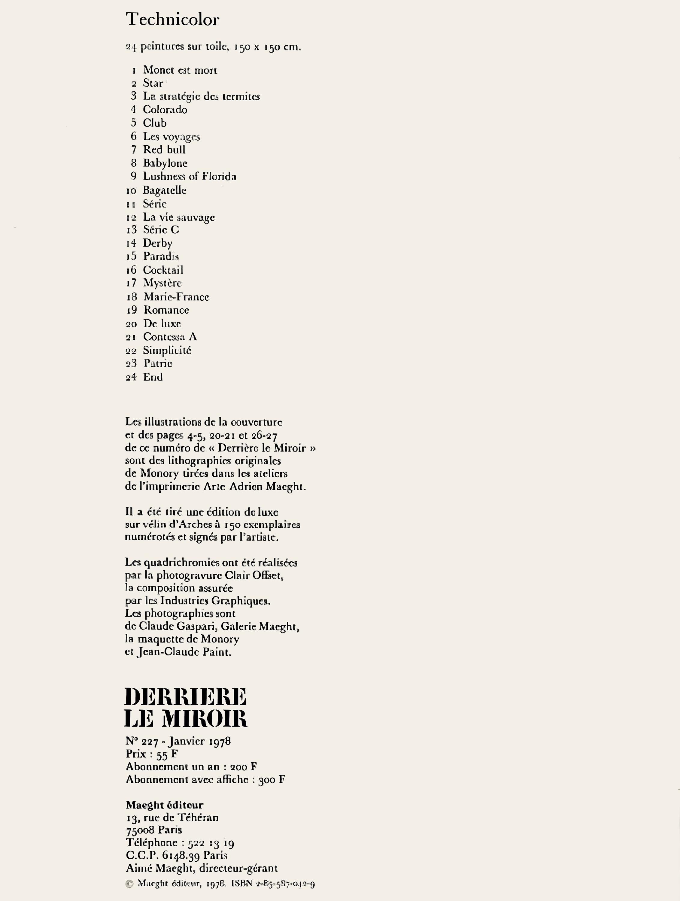 Jacques Monory, Composition, Derrière Le Miroir, Limited Edition