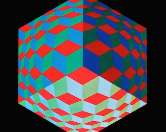 Victor Vasarely, Hat-VI, uit Progressions II, originele editie heliogravure, 1972