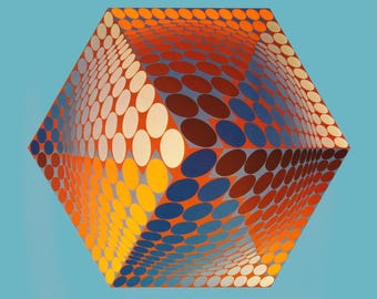 Victor Vasarely, Composition, Hexagone, Limited Edition Héliogravure