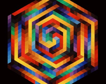 Victor Vasarely, Hat-B, from Progressions I, Original Edition Heliogravure, 1972