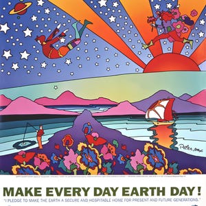 Peter Max, Earth Day, 1995, Hand Signed, Official Edition Offset Lithograph