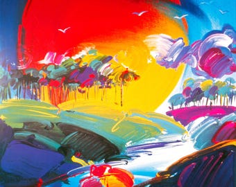 Peter Max, Sin fronteras, 2000, Firmado a mano, Edición oficial Litografía offset