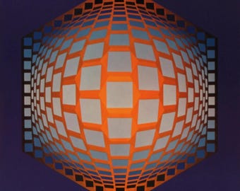 Victor Vasarely, Composition, Hexagone, Limited Edition Héliogravure