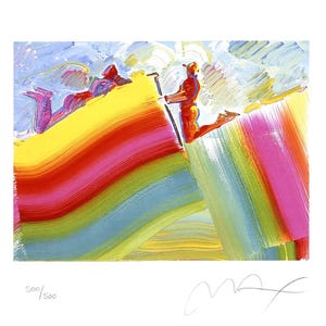 Peter Max, Two Figures On Rainbow, Hand Signed, Official Limited Edition Lithograph