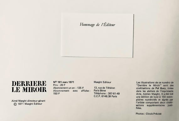 Pol Bury, Cinétisation, Derrière Le Miroir, Limited Edition
