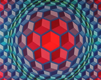 Victor Vasarely, Composition, Hexagone, Limited Edition Héliogravure