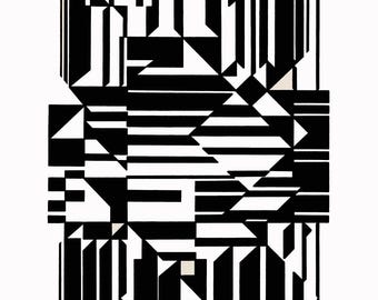Victor Vasarely, Composition, Linéaires, Héliogravure en édition limitée