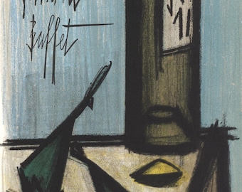ベルナール・ビュッフェ作「静物画」リトグラフ、1968年、特注額装