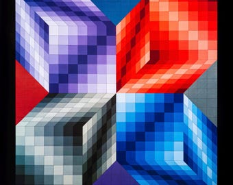 Victor Vasarely, Kub-Stri, from Progressions III, Original Edition Heliogravure, 1972