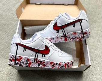 Custom Red Drippy Air Force 1 | Hand-Painted Drip Sneakers | Red Splatter Custom Shoes | Personalized Drip Design