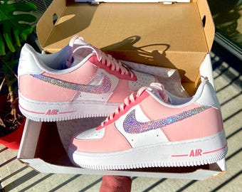 Custom Rhinestone Women's Sneakers | Swarovski Crystal Bling Shoes | Hand-Painted Pastel Pink & Crystal Design | Personalized Custom Sneaker
