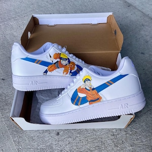 Custom Anime Sneakers - Broken Nike Swoosh Design, Personalized Naruto Shoes, Hand-Painted Anime Footwear