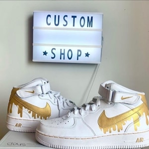 Sneakers personalizzate Gold Drip / Air Force 1 Mid dipinte a mano / Scarpe di lusso Drip Design / Sneakers personalizzate personalizzate