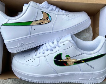 Custom Roronoa Zoro Sneakers | Hand-Painted Anime Shoes | Three-Sword Style Samurai Design | Personalized Green & Black Sneakers