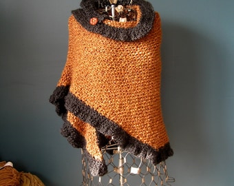 Golden Acrylic Shawl with Black Ruffled Edge