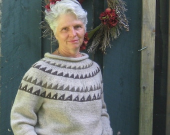Gray Pullover Wool Sweater with Patterned Yoke Custom Orders Only