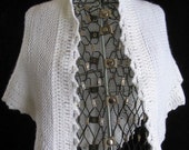 White Wedding Shawl with butterfly button and glitter edging