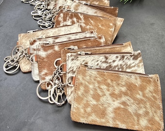 Echte Hair-On Rindsleder Schlüsselanhänger Brieftasche - Leder Reißverschluss Geldbörse mit Kartenfächern, Münze Beutel, Schlüsselring - Western Style Geschenk für Frauen
