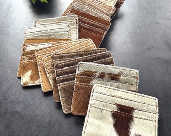 Portafoglio in vera pelle di vacchetta con pelo – Porta carte sottile con tasca per documenti – Borsa minimalista in stile western per donne e uomini