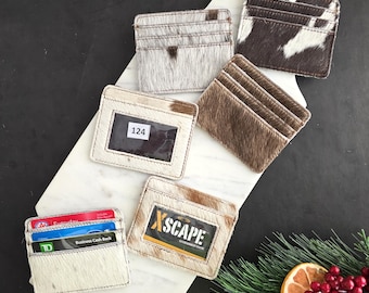 Genuine Hair-On Cowhide Wallet – Slim Card Holder with ID Pocket – Western Style Minimalist Purse for Women & Men